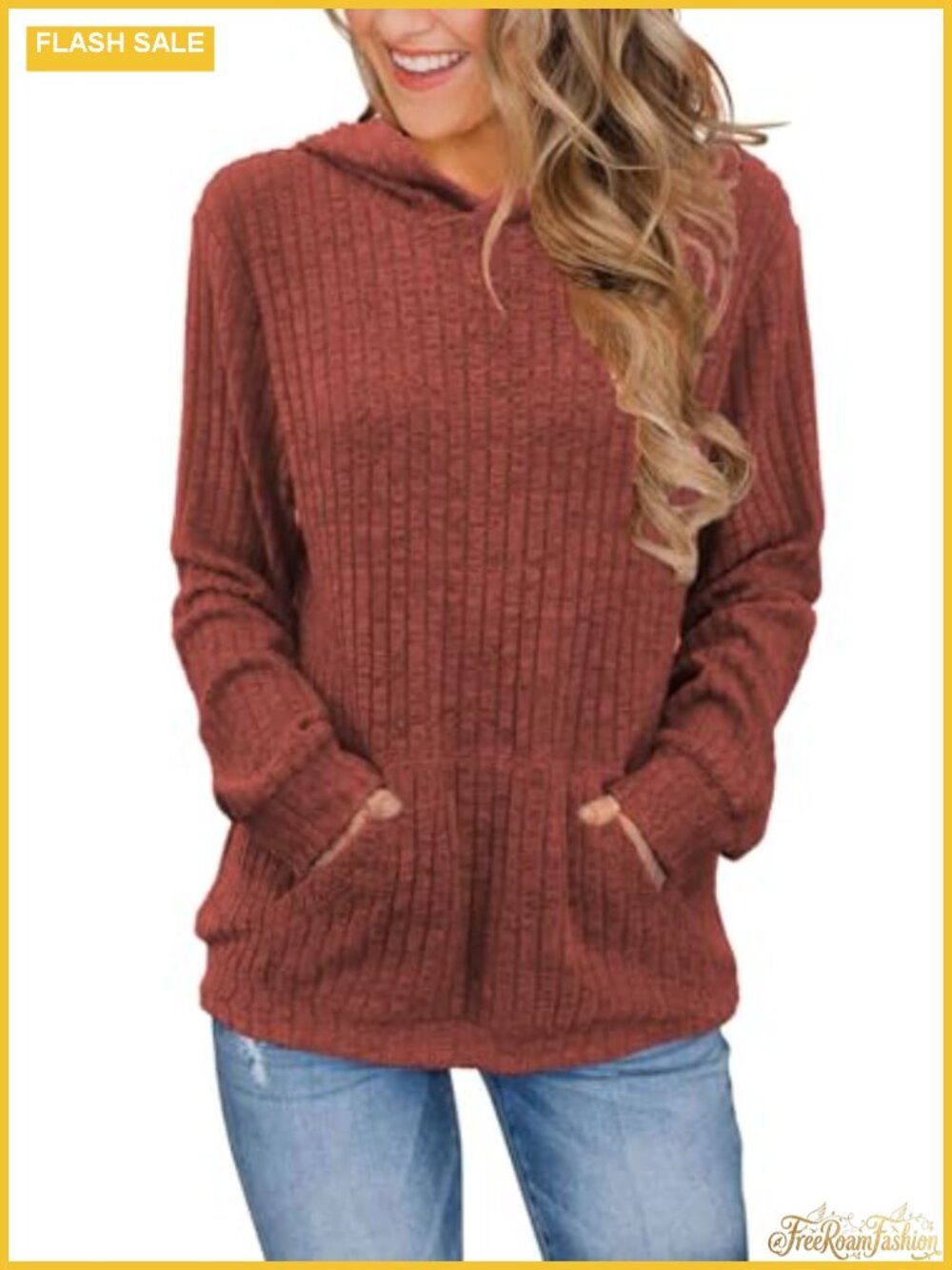 Womens Long Sleeve Kangaroo Pocket Pullover Hoodie Loose Fit